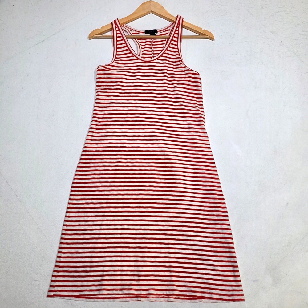 J. Crew Tank Dress Womens Small Red White Striped Racerback Summer Mini Casual
